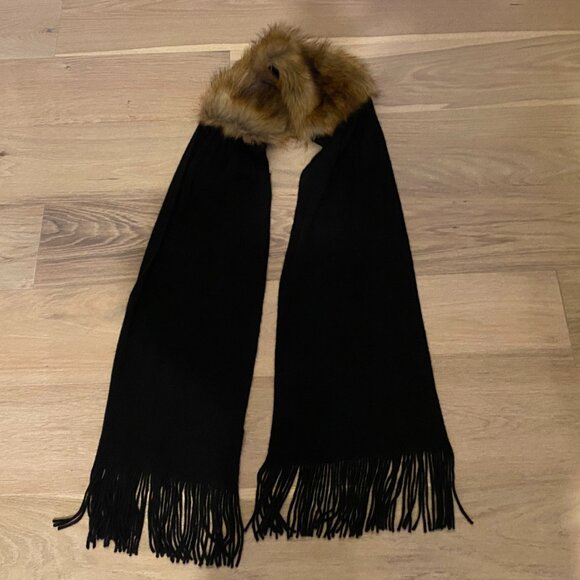 The Limited Accessories - The Limited Black Scarf w Brown Faux Fur Detailing